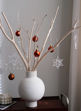 侘寂风白色干燥花树枝枯枝花艺高级感耶诞桌面摆件家居装饰客厅摆