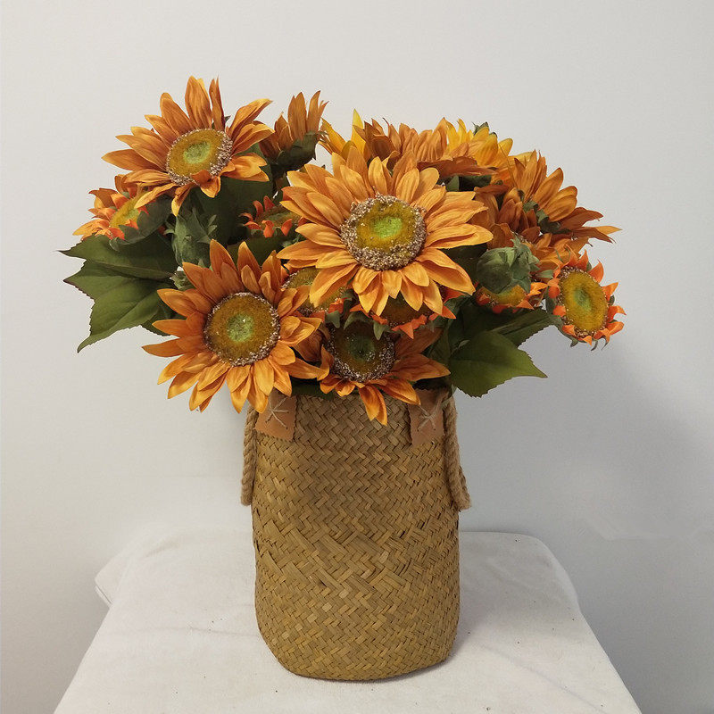 仿真花向日葵花束 假花绢花欧式油画色装饰花 客厅摆放花卉