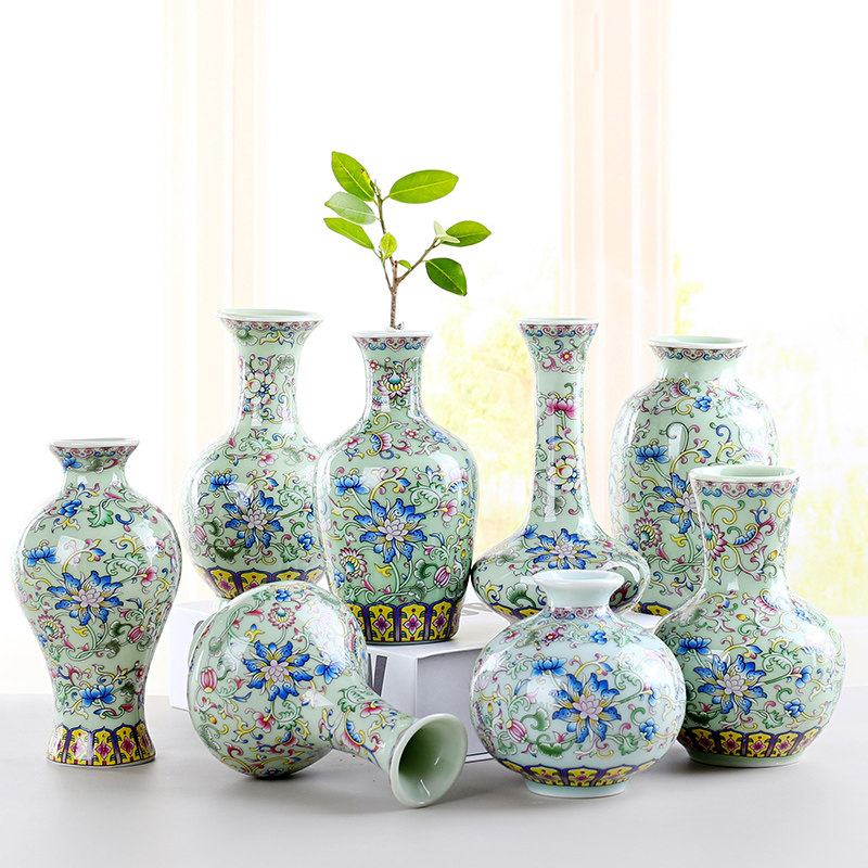 花瓶小口陶瓷青花瓷瓶迷你养水培珐琅彩复古花插桌面摆件茶道花器