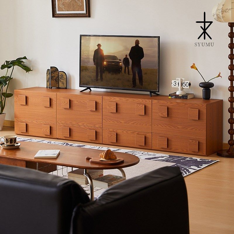 三又木实木电视柜客厅中古风模块组合柜边柜复古多功能落地卡门柜