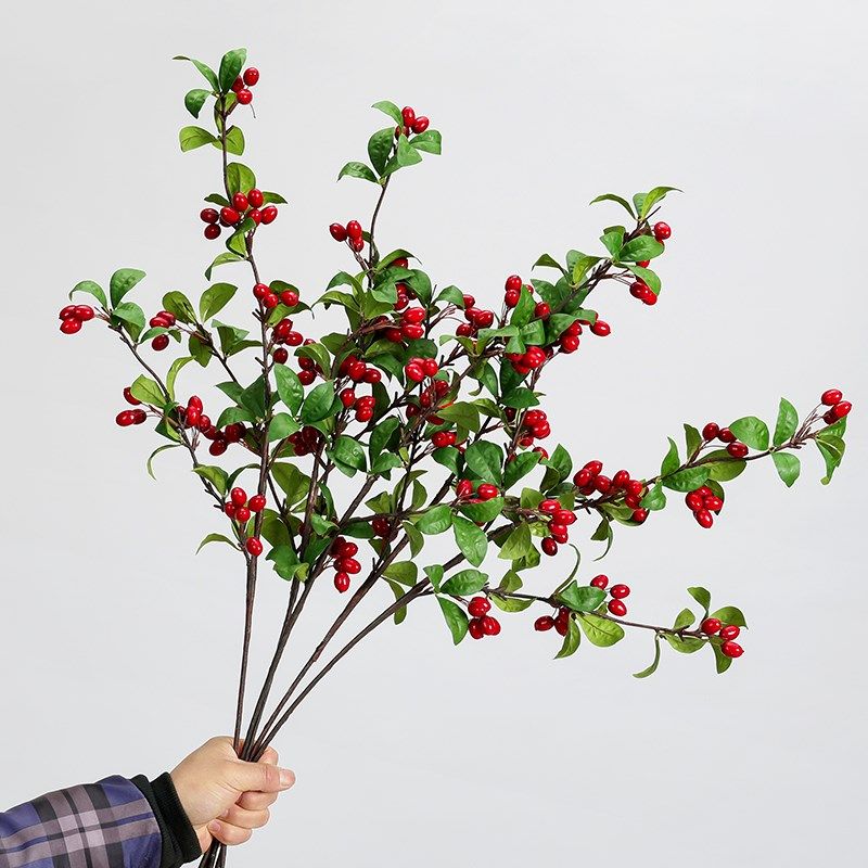 高级感花束仿真茱萸果浆果枝重阳节假花客厅餐桌插花家居装饰摆件