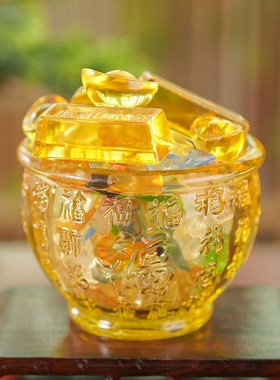 人造水晶招财百福缸聚宝盆桌面摆件家用客厅工艺品乔迁开业送礼