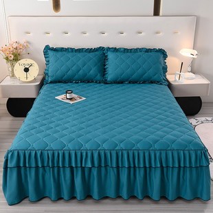 花边四季 韩版 夹棉床裙床罩单件床套床裙加枕套三件套纯色加棉新款