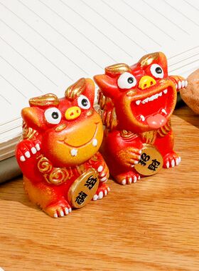 狮三百招财纳福 国潮桌面装饰可爱小狮子文创礼品家居办公室摆件