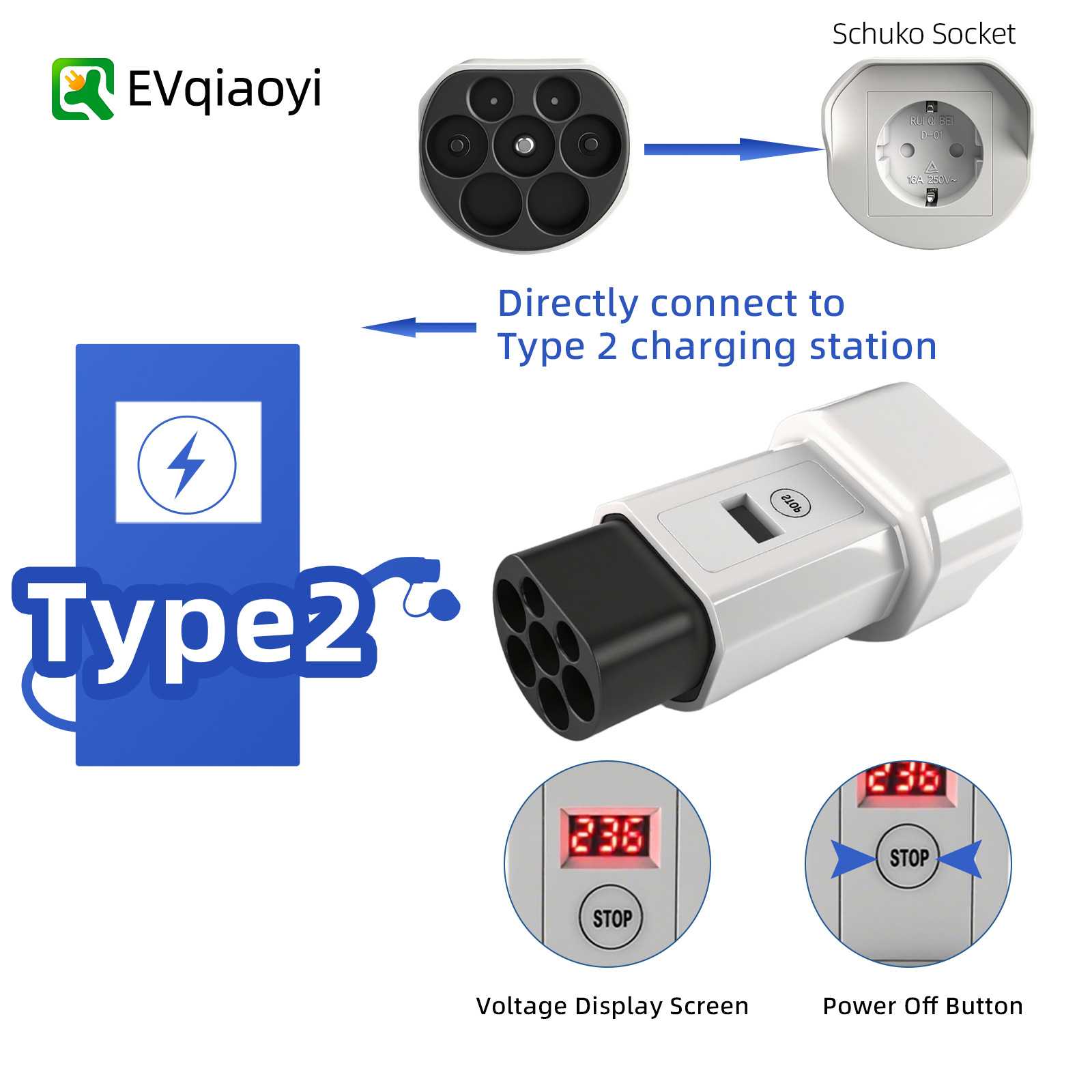 乔亦 新能源 欧标充电桩取电转220V家用电器 适配Type2充电桩