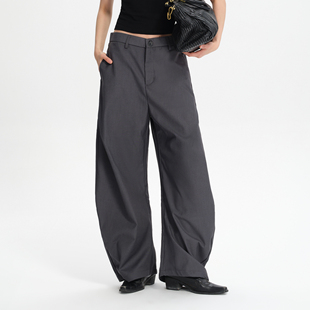 老钱风垂坠阔腿休闲裤 HAREIN冬季 通勤灰色弯刀西裤 裤 西装