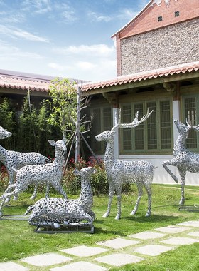 不锈钢发光花纹鹿雕塑景区小区地产商业街园林景观装饰梅花鹿摆件