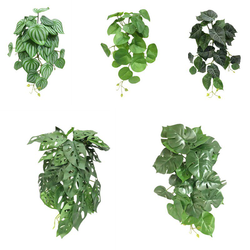 新款仿真50厘米垂挂绿植小挂藤 装饰吊挂藤条龟背叶镜面草 洞洞叶