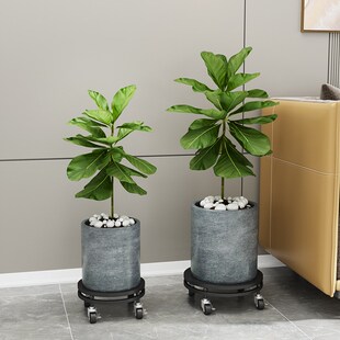 客厅阳台落地式铁艺矮花架 特大号花盆底座托盘 带轮可移动