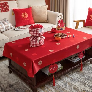 结婚红色桌布婚庆婚礼圆形盖布装饰喜字婚礼拜堂喜字台布茶几餐桌