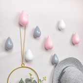 创意实木挂钩水滴衣帽钩雨滴粘钩玄关进门挂衣钩强力墙面装 饰壁挂