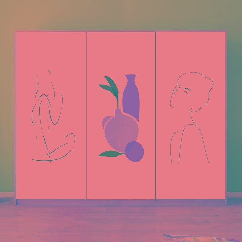 现代简约移门卧室衣柜玻璃门推拉门不透明翻新抽象线条自粘贴纸