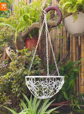 百界田园白色铁艺吊篮花架 阳台庭院悬挂花架 吊兰绿萝花架子挂式
