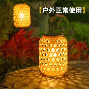 太阳能手提灯仿竹编灯笼灯田园户外景观装饰氛围庭院灯太阳能板