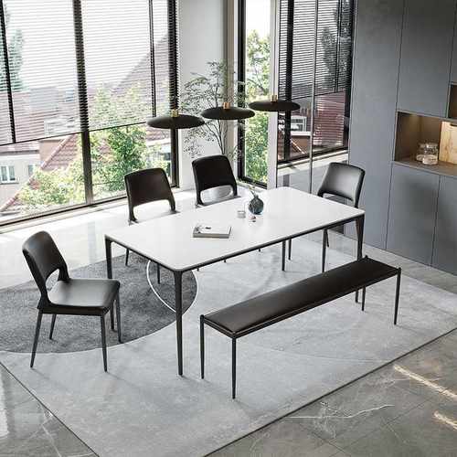 德利丰岩板餐桌家用小户型饭桌意式岩板餐桌椅组合极简长方形家具