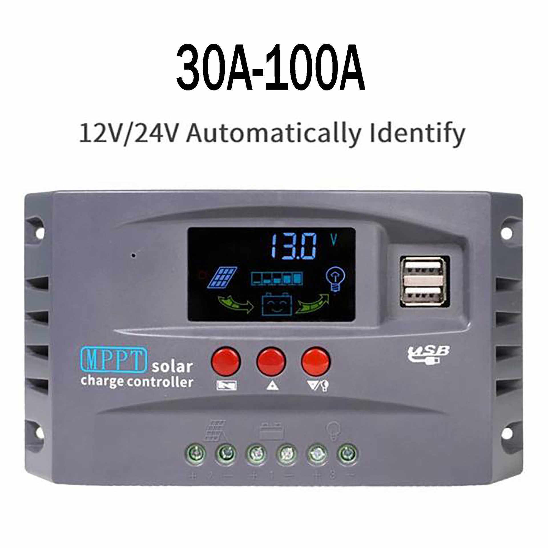 MPPT太阳能控制器12V/24V自适应铅酸锂电通用型控制器