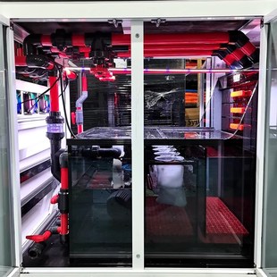 180 75右半背包龙鱼缸白色半透明底柜90高前后双开门灰色岩板