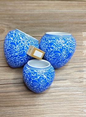 蓝色雕刻瓷景德镇画眉鸟食罐鸟杯鸟碗鸟缸高白瓷大号中号广笼川笼