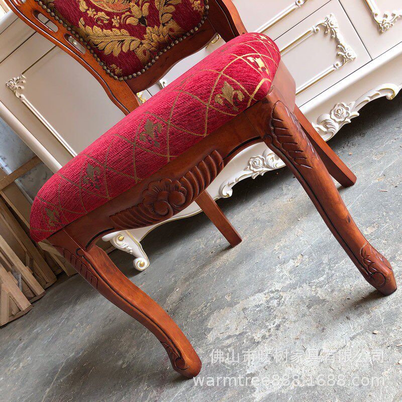 欧式实木餐椅布艺靠背椅子实木雕花电脑椅美式古典书桌椅