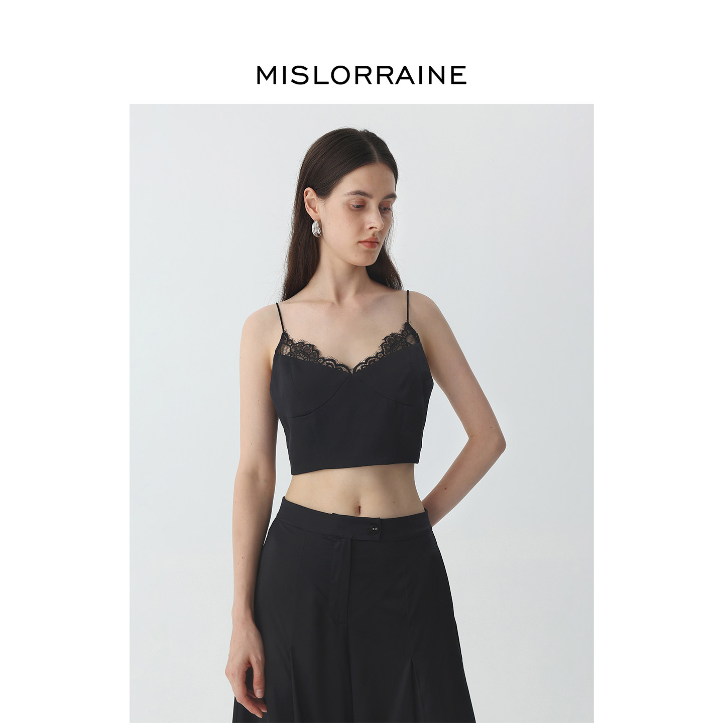 MISLORRAINE桑蚕丝吊带背心女26新款真丝拼接黑色蕾丝抹胸春夏装