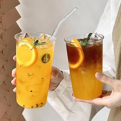 简约扩口大容量650ml玻璃杯果汁杯奶茶水杯子轻薄水果茶杯饮品杯