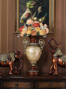 欧式奢华高端大象摆件美式复古花瓶三件套别墅客厅玄关柜子装饰品