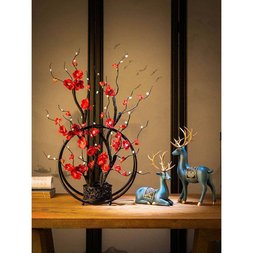 2025新款新中式家用客厅玄关鞋柜电视柜酒柜装饰品高端大气摆件花