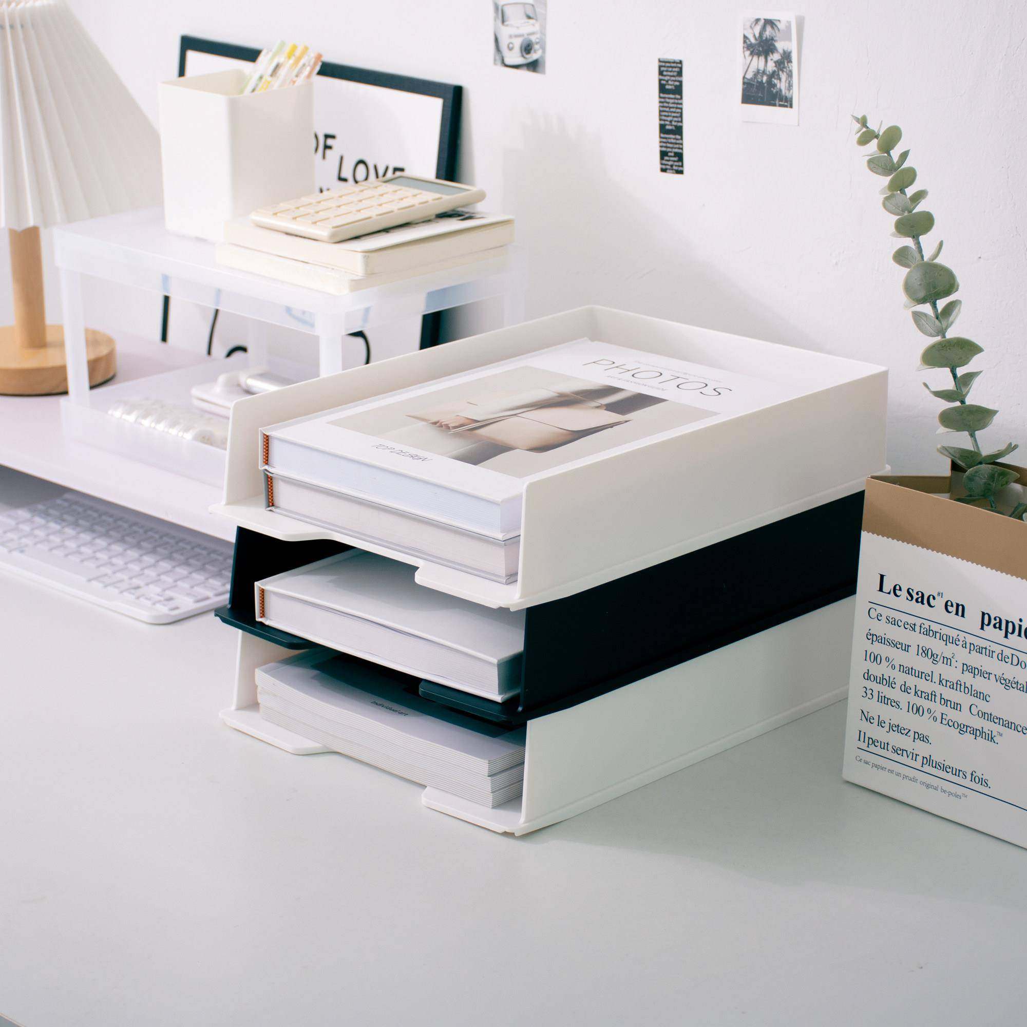 桌面文件置物架a4打印纸收纳盒不易变形PP材质多层叠加分类储物盒