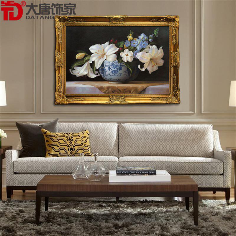 高档手绘静物花卉油画 欧式客厅背景画玄关装饰画壁炉过道挂画N01