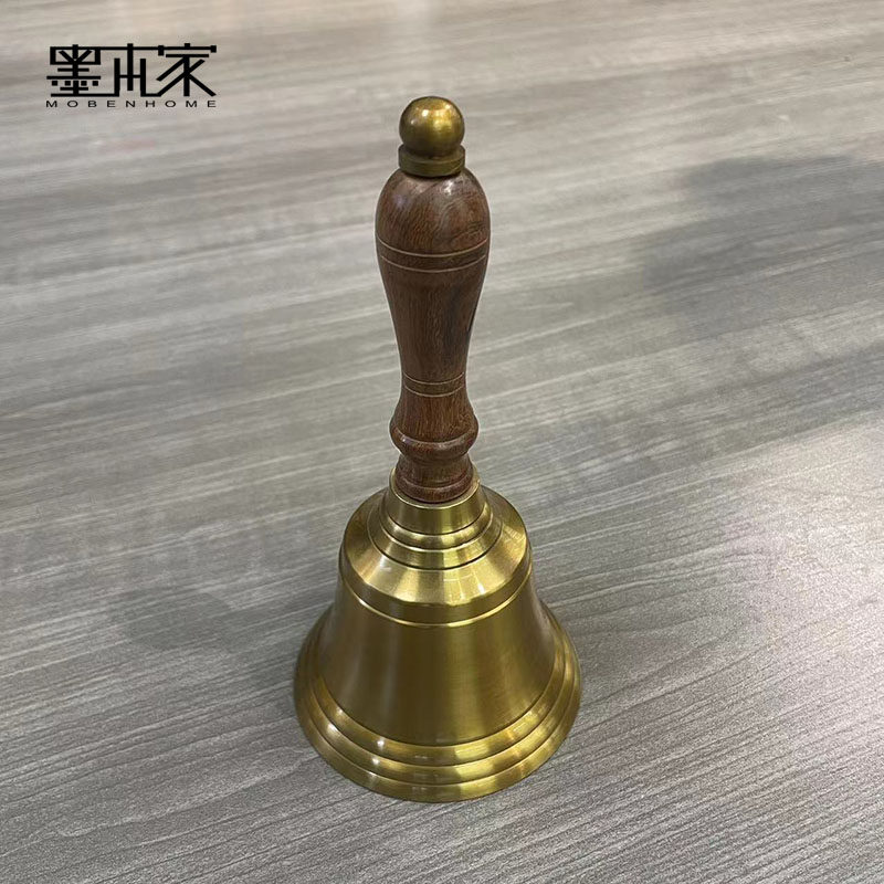 进口手工纯黄铜铃铛手摇铃铛上菜点餐厅学校上课铃活动会议提醒