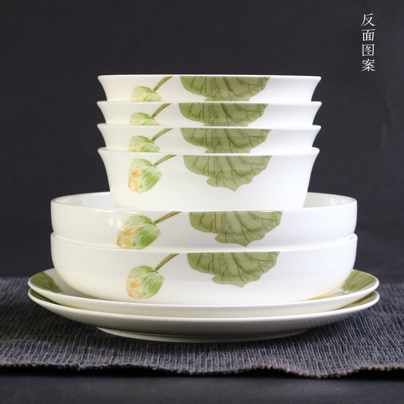 家用骨瓷餐具套装8头陶瓷盘子碗套装微波炉适用饭碗碟子小套装
