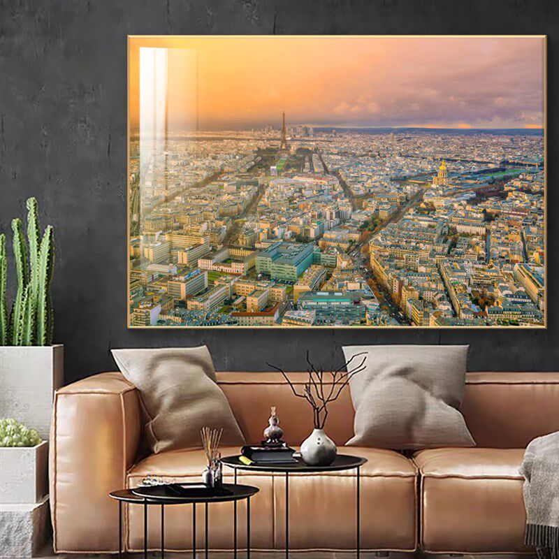 巴黎画欧洲画市风景装饰城埃菲尔铁塔挂画建筑摄影夜景壁画大尺寸