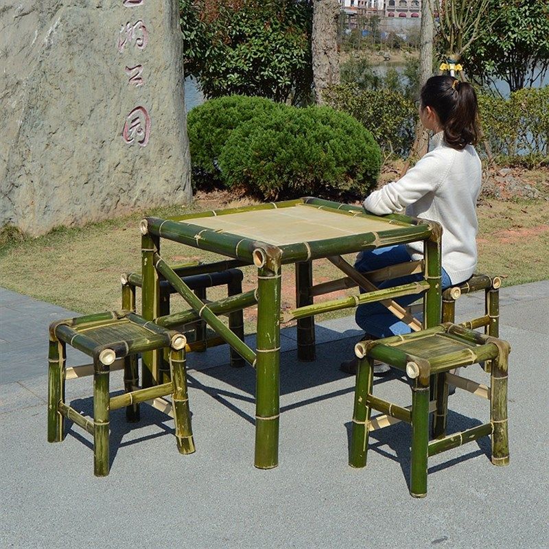 手工镶制嵌作竹桌椅套套阳台桌椅凳子竹家具茶几桌订做竹桌椅装件