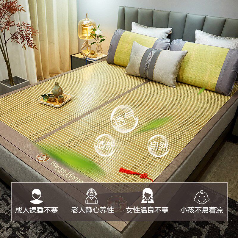 凉可竹席夏天家用新款双面冰丝席折叠夏用无毛刺冬夏两天老式席子
