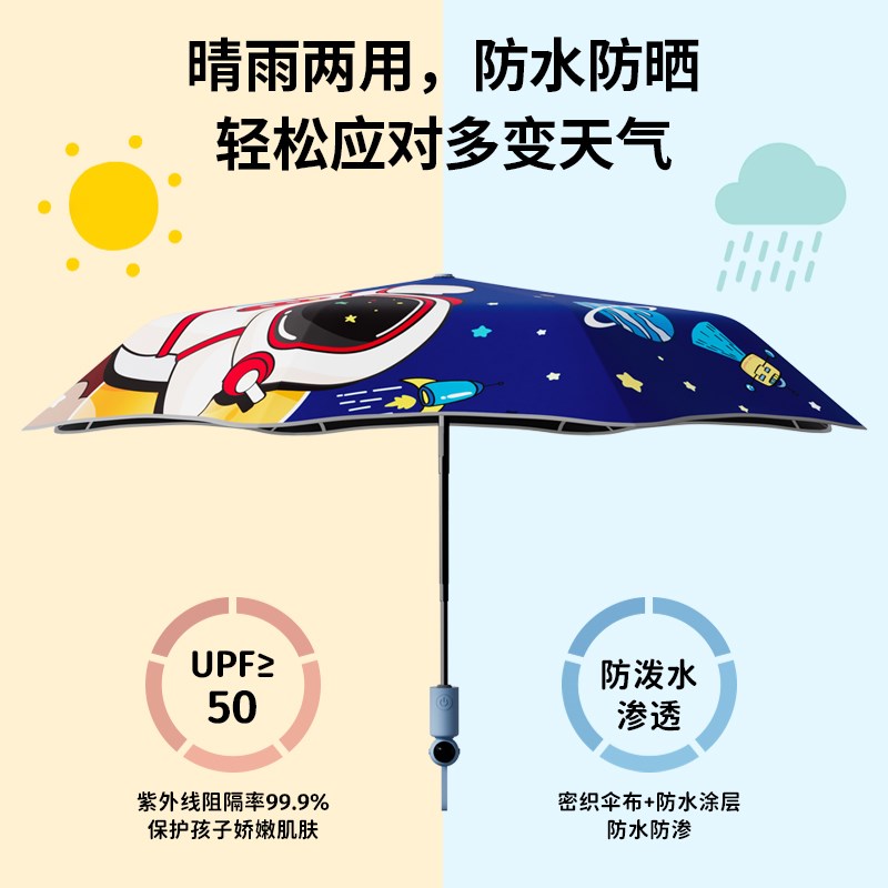 儿童雨伞男女孩小学用上学专生叠动晴雨两用折自伞圆角防回弹