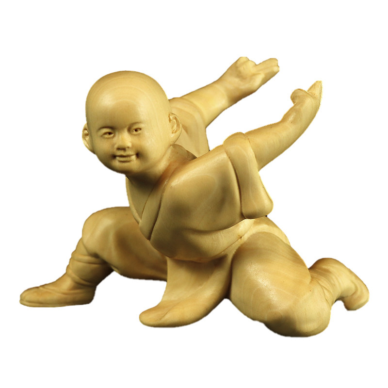 黄杨木雕刻手尚件人物功夫小子中武僧功夫小和把家居装饰小式摆件