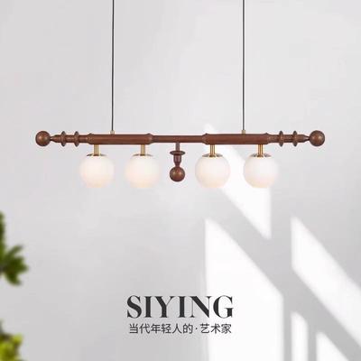 法式复古中古实木餐厅灯吊灯岛台奶油风高级感餐桌吧台一字长条灯