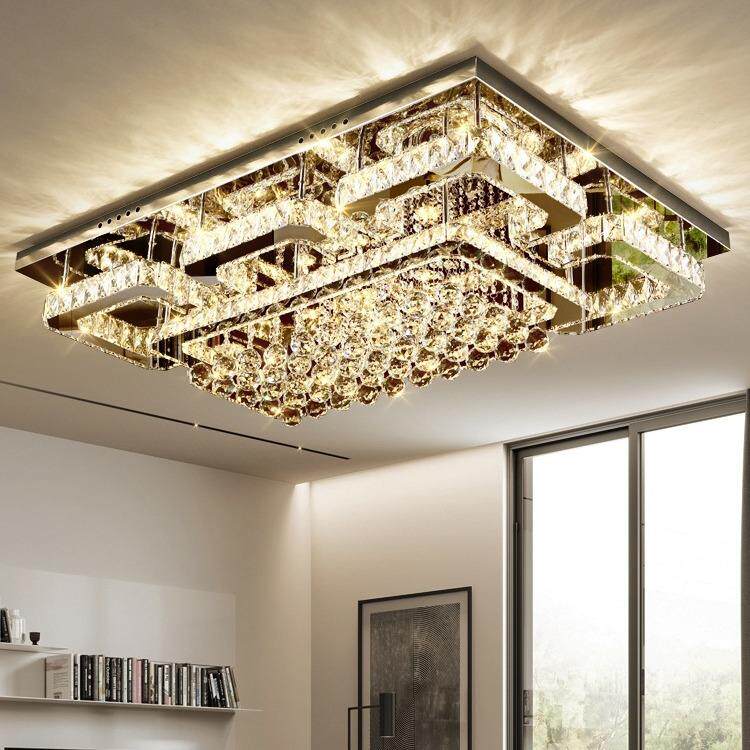 2021新款水晶灯客厅灯长方形简约现代大气餐厅卧室灯led吸顶灯具