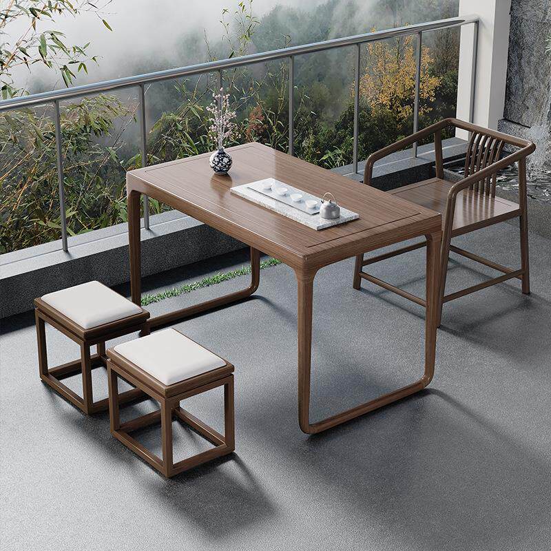 中式实木茶桌禅意功夫茶台家用阳台小户型茶桌椅办公室仿古小茶桌