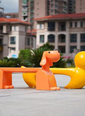 户外卡通动物长凳休闲座椅幼儿园商场公园小区玻璃钢雕塑美陈摆件