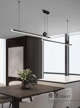 铝材餐厅吊灯现代北欧黑色几何长条一字灯办公室餐桌岛台吧台灯具