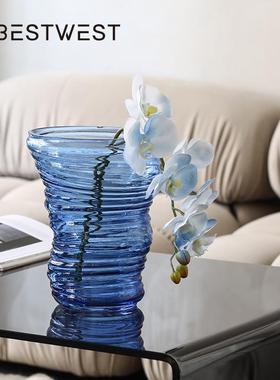 博西家居 蓝色龙吸水不规则扭曲水培玻璃花瓶创意家居装饰品花器