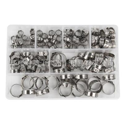 140PCS盒装单耳环箍不锈钢卡箍 密封管夹7种规格单耳无极弹性箍圈