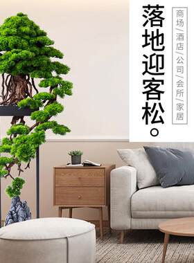 落地仿真迎客松摆件新中式客厅酒店商场绿植造景大型假树盆景装饰