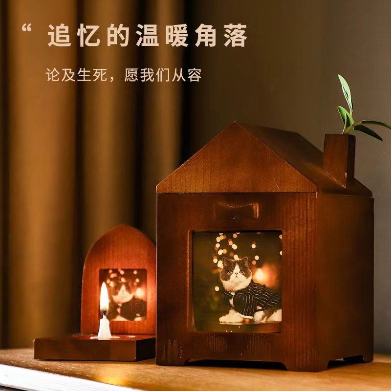 宠物骨灰盒复古风格棺材葬殡用品纪念实木骨灰收纳盒供奉牌位烛台
