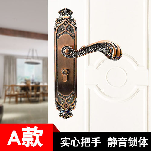 青古铜红古铜欧式门锁 通用型实木门锁室内静音门锁双舌锁三件套