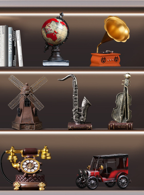 欧式复古小摆件留声机酒柜装饰品书柜摆件装饰摆件书房书架