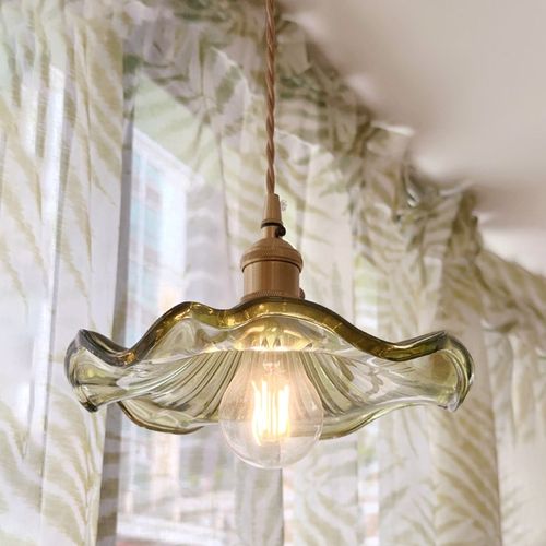 由灯记 复古小吊灯过道玄关法式阳台咖啡厅吧台玻璃绿色吊线灯具