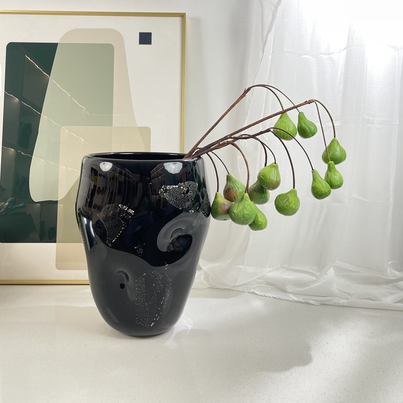 极简器代黑色直筒加厚面璃花瓶样板房桌玻吊钟稳重花现摆件装饰品