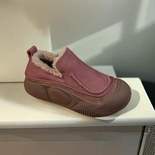 软皮加绒年棉鞋 女秋冬厚底增高保暖羊羔毛外穿休闲运动鞋